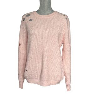 HEARTLOOM Pink Distressed Crew Neck Long Sleeve Soft Knit Sweater L